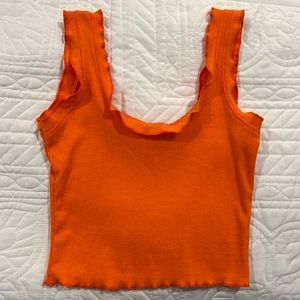 Orange Ribbed Ruffle Cropped Tank Top